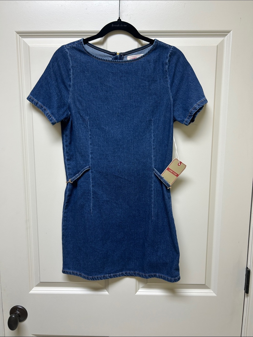 Juniors Lone Star Short Sleeve Denim Mini Dress in Blue